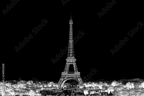 Eiffel Tower in Paris  France. The concept of the photonegative.