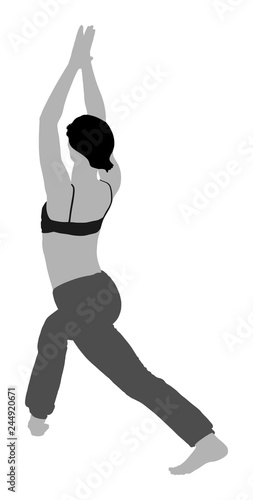 Woman exercises yoga, Yoga pose vector illustration isolated on white background. Young woman morning practice in gym. Ballet girl pose.Work out, worming up, spirit exercise.