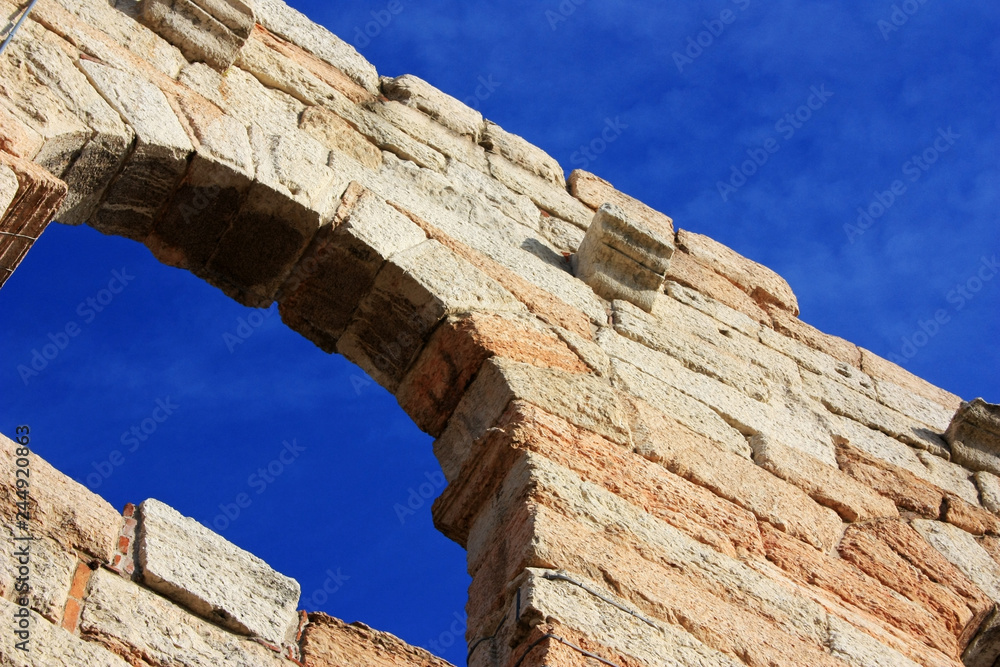 Stone arch in the arena in Verona, Italy