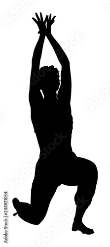 Woman exercises yoga, Yoga pose vector silhouette illustration isolated on white background. Young woman morning practice in gym. Ballet girl pose.