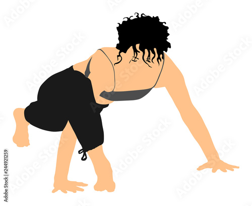 Woman exercises yoga, Yoga pose vector illustration isolated on white background. Young woman morning practice in gym. Ballet girl pose.Work out, worming up, spirit exercise.