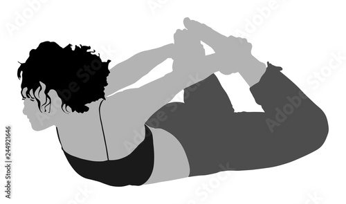 Woman exercises yoga, Yoga pose vector illustration isolated on white background. Young woman morning practice in gym. Ballet girl pose.Work out, worming up, spirit exercise.