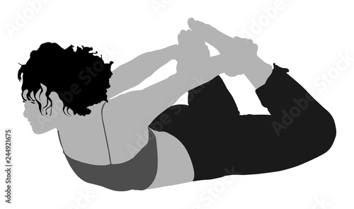 Woman exercises yoga, Yoga pose vector illustration isolated on white background. Young woman morning practice in gym. Ballet girl pose.Work out, worming up, spirit exercise.