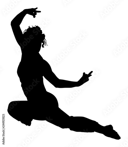 Woman exercises yoga, Yoga pose vector silhouette illustration isolated on white background. Young woman morning practice in gym. Ballet girl pose.