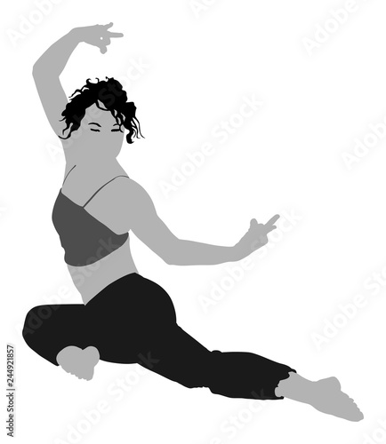 Woman exercises yoga, Yoga pose vector illustration isolated on white background. Young woman morning practice in gym. Ballet girl pose.Work out, worming up, spirit exercise.