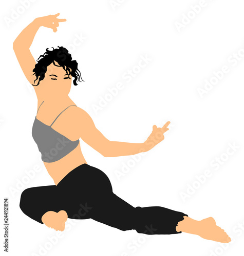 Woman exercises yoga, Yoga pose vector illustration isolated on white background. Young woman morning practice in gym. Ballet girl pose.Work out, worming up, spirit exercise.