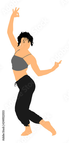 Woman exercises yoga, Yoga pose vector illustration isolated on white background. Young woman morning practice in gym. Ballet girl pose.Work out, worming up, spirit exercise.