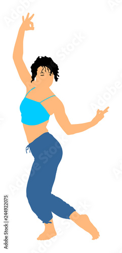 Woman exercises yoga, Yoga pose vector illustration isolated on white background. Young woman morning practice in gym. Ballet girl pose.Work out, worming up, spirit exercise.