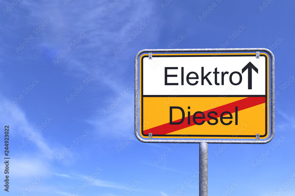 Ortsschild - Ortstafel - Elektro - Diesel - Himmel - Wolken Ortsschild - Ortstafel - Elektro - Diesel - Himmel - Wolken