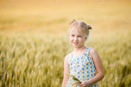 Cute little girl on the field of rye