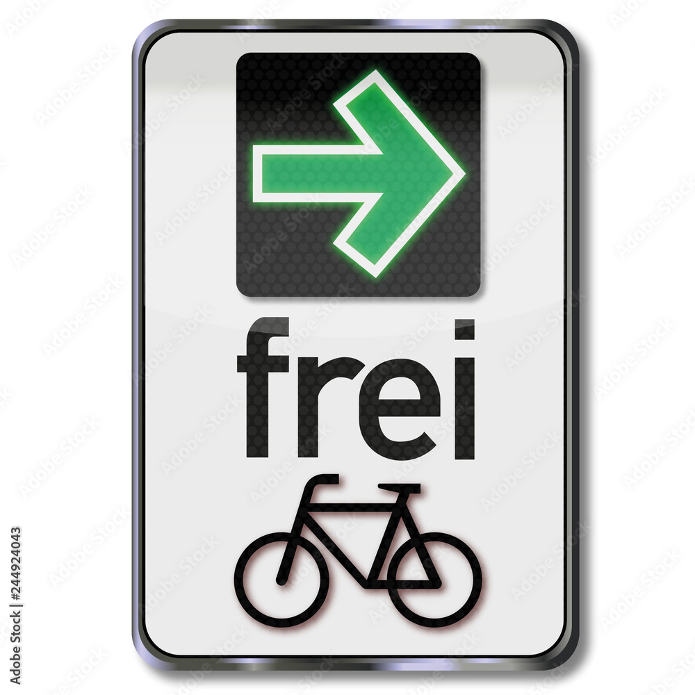Verkehrsschild mit Grüner Pfeil und Erlaubnis zum Abbiegen für Radfahrer Verkehrsschild mit Grüner Pfeil und Erlaubnis zum Abbiegen für Radfahrer