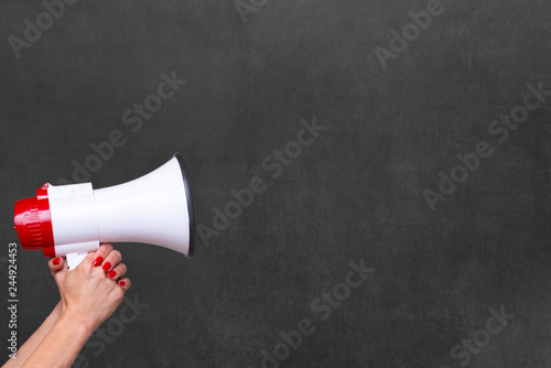 Person holding a megaphone or loud hailer