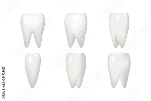 Isolated on white rotation tooth root animation frames realistic 3d stomatology dental teeth care icons set design vector illustration
