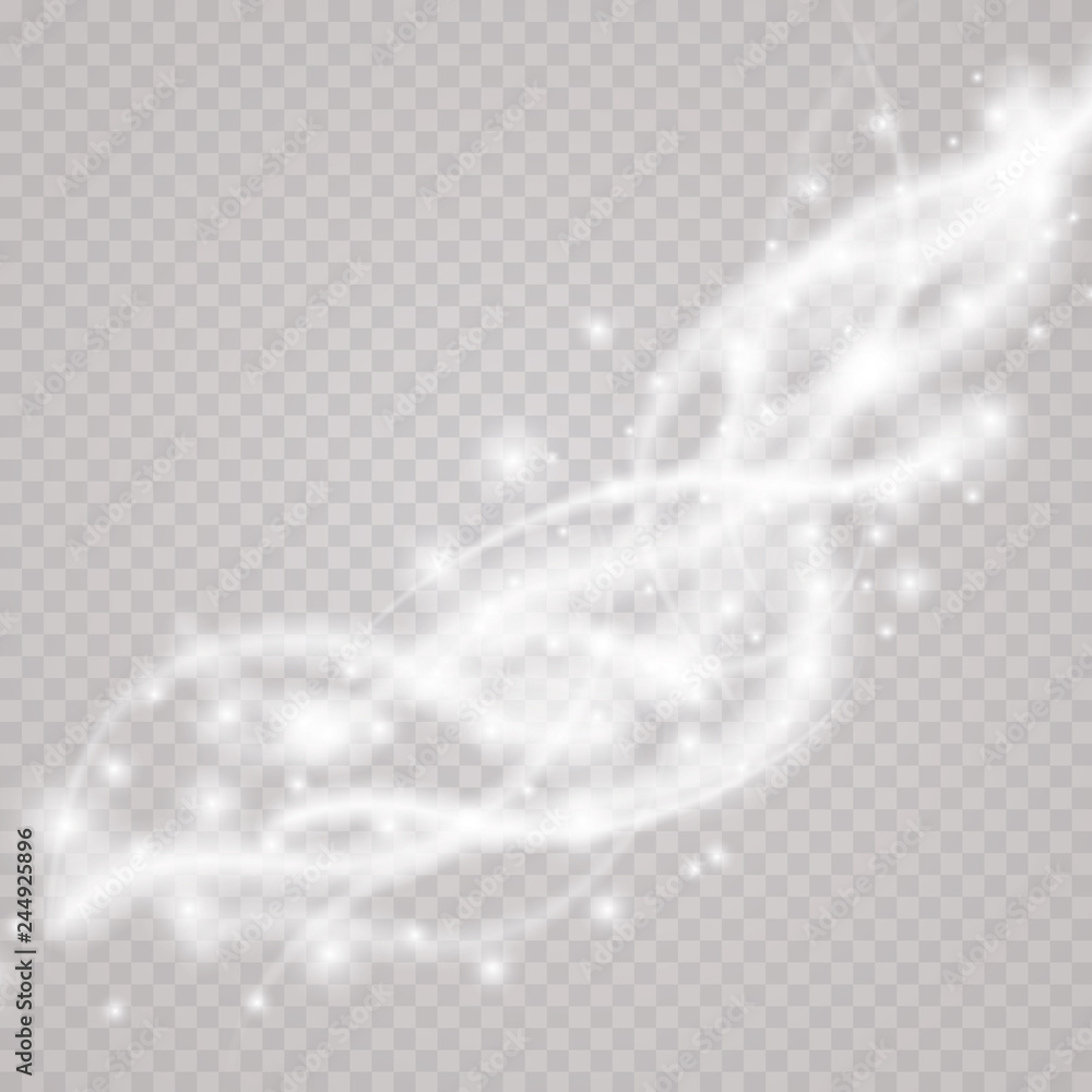 Naklejka premium Glow Light effect. Vector magic concept. Twinkle particles with shine curve lines isolated