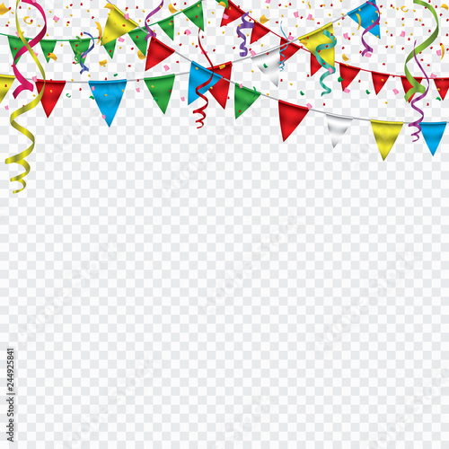 White paper banner for Carnival.Happy Birthday typography vector design for greeting cards and poster with balloon, confetti , design template for celebration.