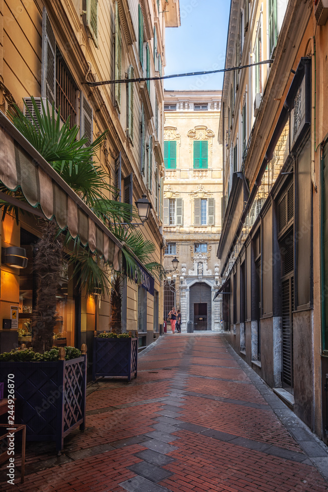 Impression of the narrow streets in the center of the Italian town San Remo