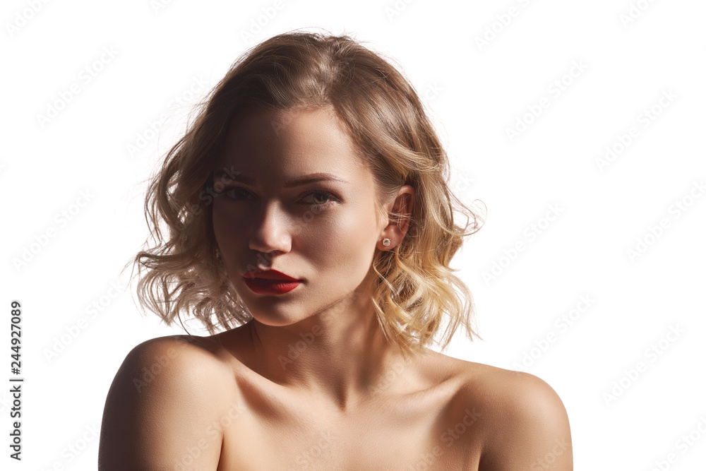 Closeup of naked beautiful woman posing with closed eyes Closeup of naked beautiful woman posing with closed eyes