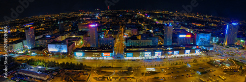 Aerial panoramic view Warsaw downtown by night, from the top Palace of Culture and Science, Warsaw, Poland