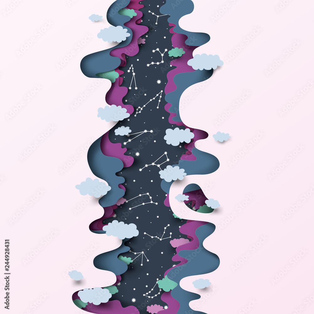 paper cut, origami art. outer space and stars. astrology and zodiac signs. vector paper cut, origami art. outer space and stars. astrology and zodiac signs. vector