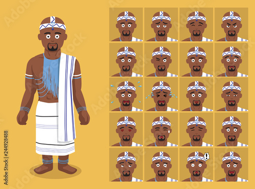 African Tribe Clothes Traditional Male Xhaosa Cartoon Emoticon Faces Vector I...