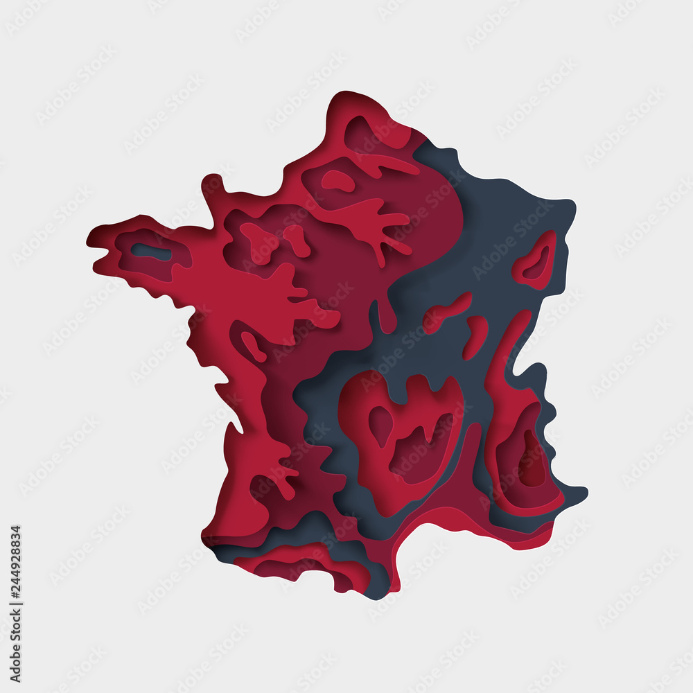 Map of France. Imitation of the texture paper cut, origami. geographical features, plain and mountains. vector Map of France. Imitation of the texture paper cut, origami. geographical features, plain and mountains. vector