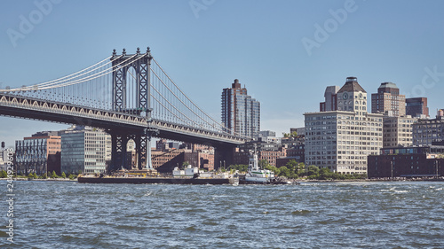 Panoramic view of the Manhattan Bridge and Brooklyn, color toned picture, New York, USA. © MaciejBledowski