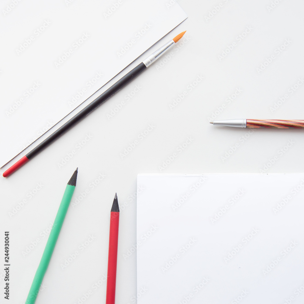 School accessories. Back to school. Copy space. Frame with school supplies on a white background. Flat lay, top view. School accessories. Back to school. Copy space. Frame with school supplies on a white background. Flat lay, top view.