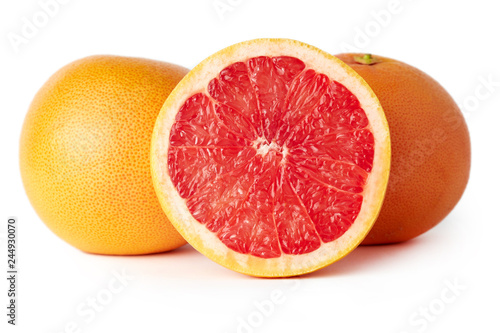Fresh raw grapefruit (citrus x paradisi) isolated on white background