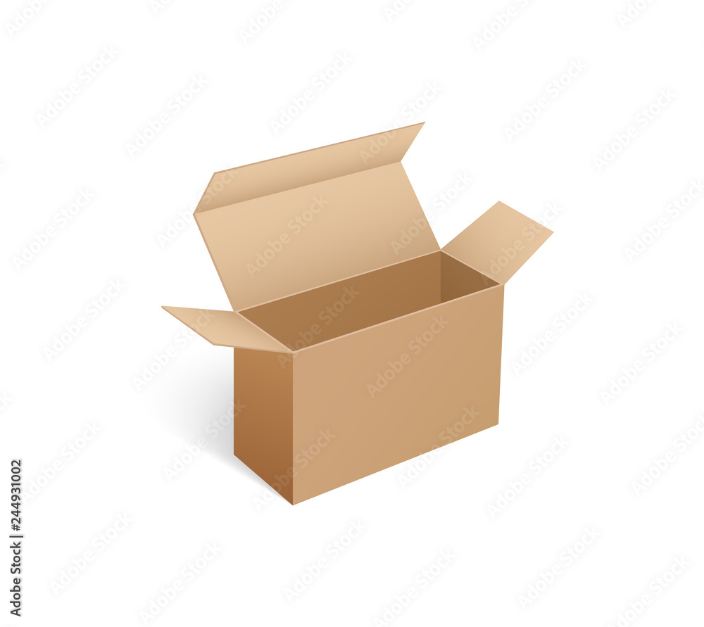 Open Carton Box of Square Shape in 3D Isometric