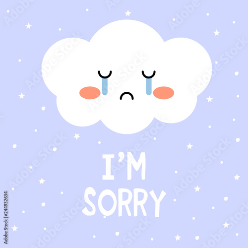 Sad cloud, cartoon vector illustration, I’m sorry