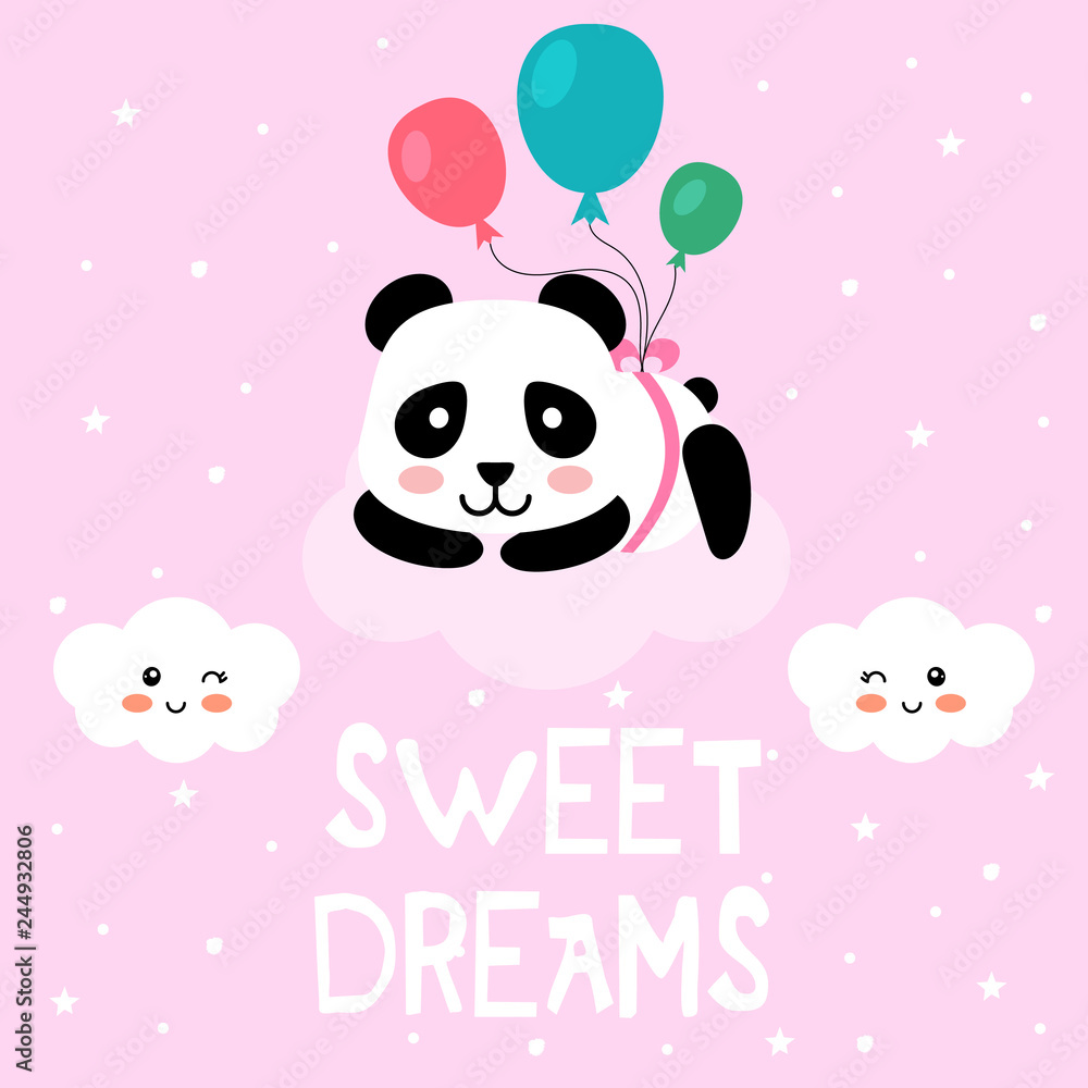 Cartoon panda, cute clouds and balloons, vector print Cartoon panda, cute clouds and balloons, vector print