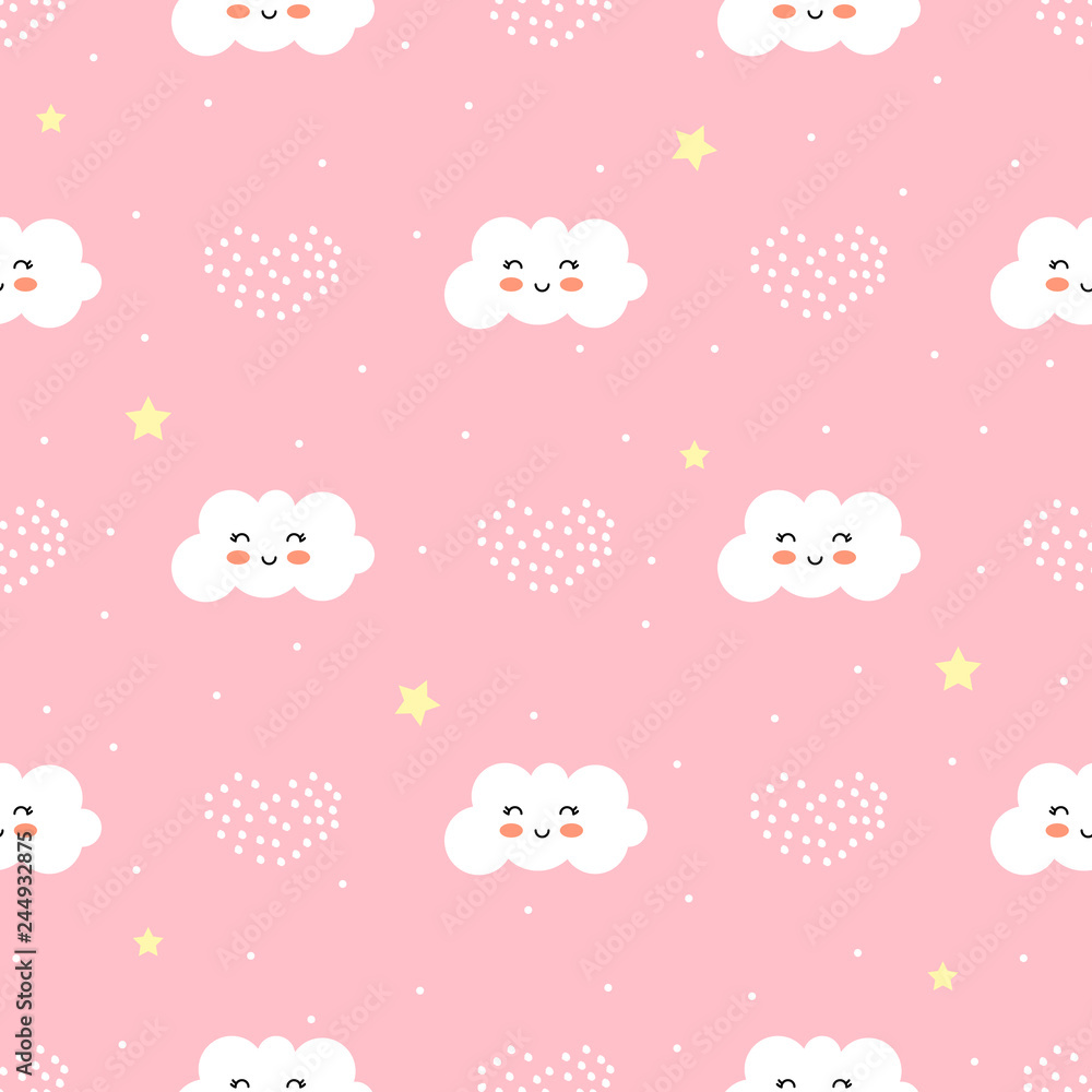 Clouds seamless pattern, cute and cartoon vector . Clouds seamless pattern, cute and cartoon vector .