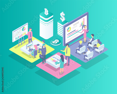 Cryptocurrency Meeting Icons Vector Illustration