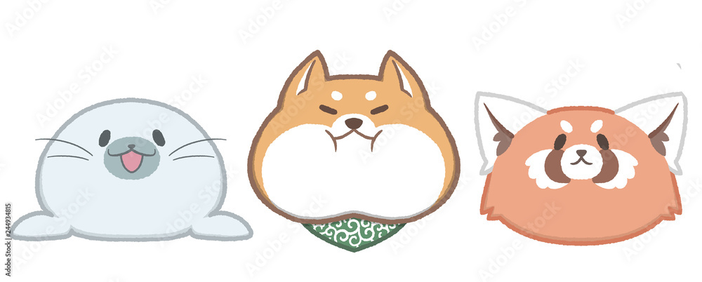 cute animal seal shiba redpanda illustration