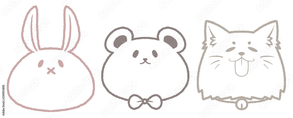 cute line animal rabbit bear dog illustration