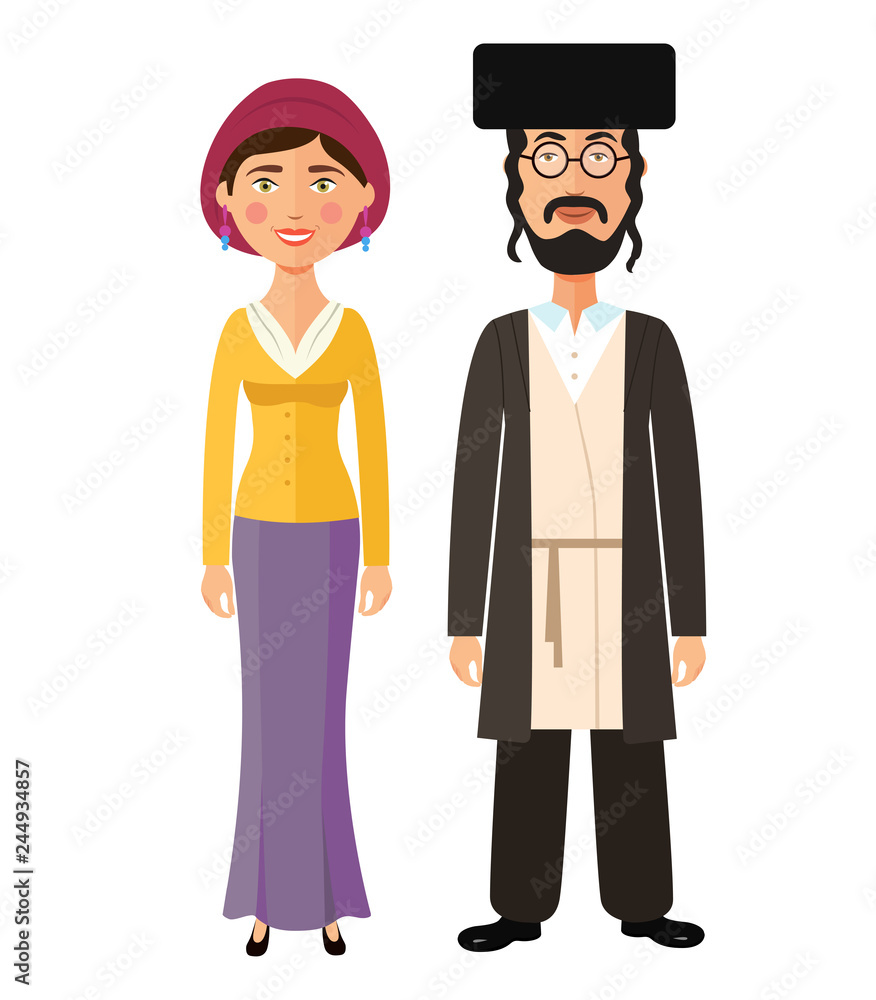 Jewish couple  traditional clothes hasid rabbi rabbin national vector illustration mother, father