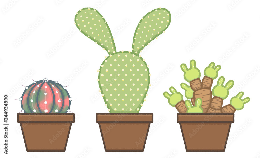 group of 2D cute pastel cactus illustration