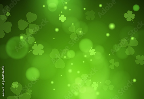 Background with falling clover leaves. Saint Patrick day background. Can be used for topics like symbol of Ireland, nature, summer