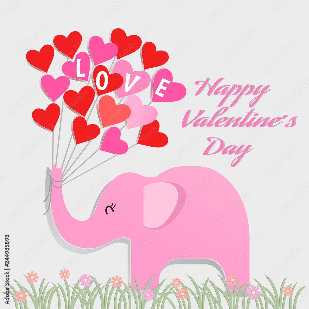 Elephant with heart shape paper art style, use for Valentine's card. wallpaper. Elephant with heart shape paper art style, use for Valentine's card. wallpaper.
