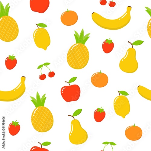 Pattern Cute bright colors of fruits vector collections. Set of fruits are apple  lemon  banana  orange  pineapple  mandarin  cherries  strawberry  and pear.