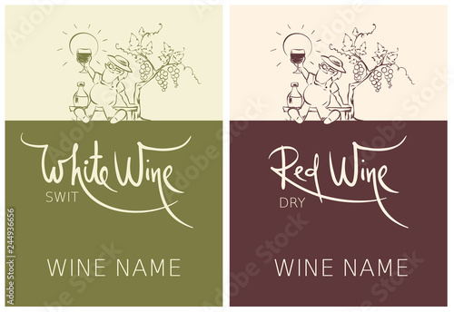 Label for red and white wine -- set. Vector illustration, modern design element