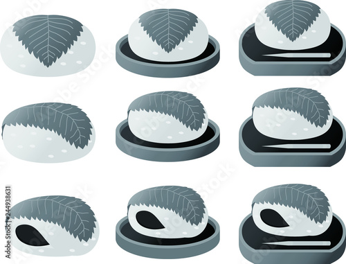 Monochrome Gradation Bean paste rice cake wrapped in a cherry leaf set