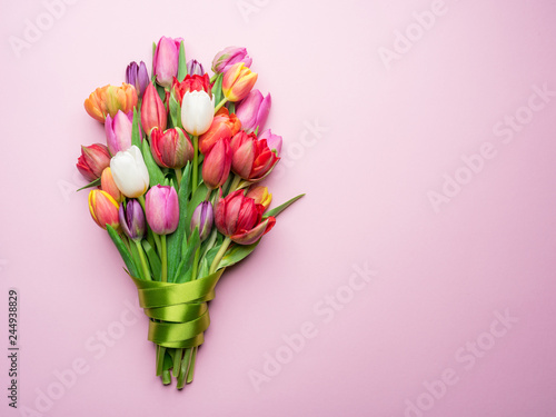 Valokuvatapetti Colorful bouquet of tulips on white background.