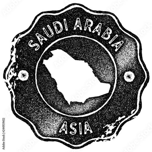 Saudi Arabia map vintage stamp. Retro style handmade label, badge or element for travel souvenirs. Black rubber stamp with country map silhouette. Vector illustration.
