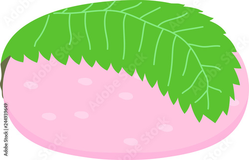 Bean paste rice cake wrapped in a cherry leaf