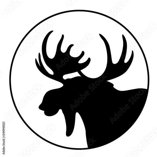 cartoon  moose ,vector illustration , black silhouette ,profile 
