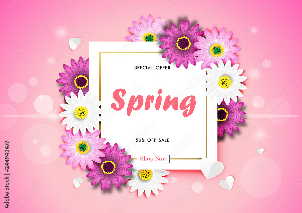 Spring Sale Off Background with Colorful Daisy Flower Blossom Design Vector Spring Sale Off Background with Colorful Daisy Flower Blossom Design Vector