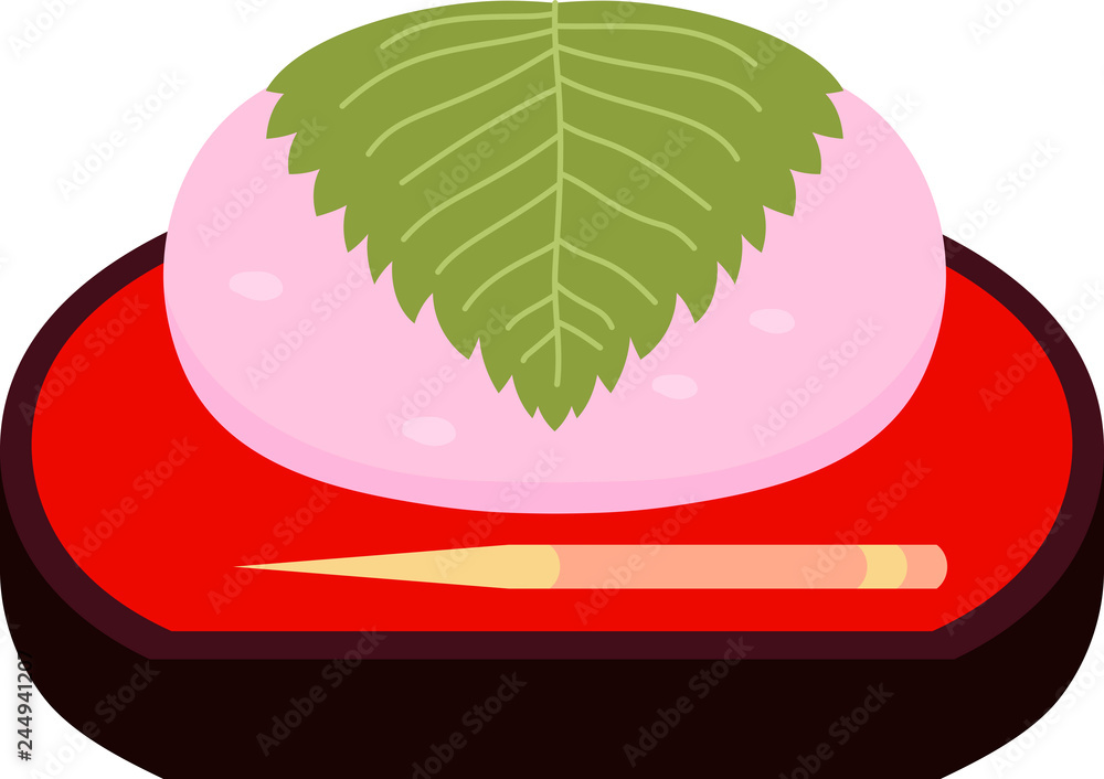 Cute Bean paste rice cake wrapped in a cherry leaf Cute Bean paste rice cake wrapped in a cherry leaf