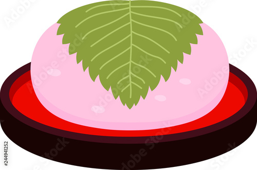 Cute Bean paste rice cake wrapped in a cherry leaf