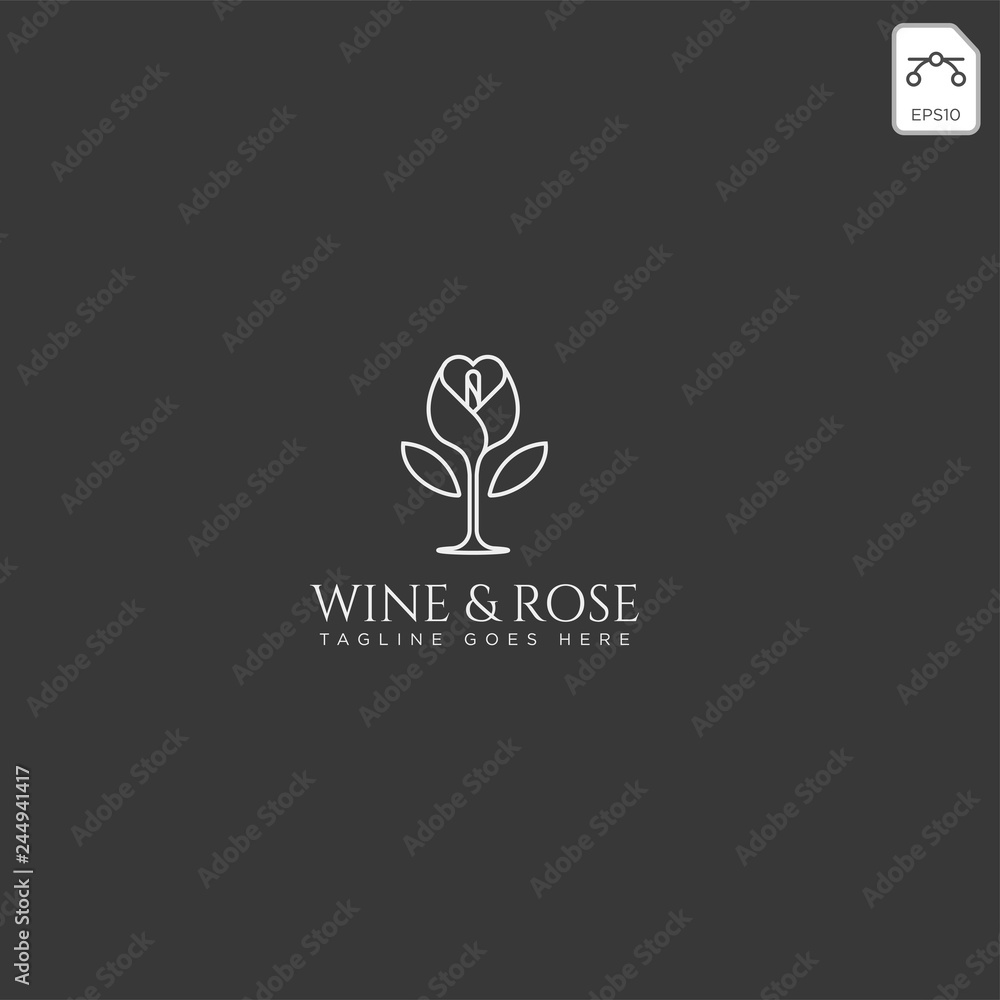 Fototapeta wine and rose logo template vector isolated, icon elements
